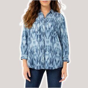 LIVERPOOL 3/4 Sleeve Tulip Back Button Front Top Sz XS